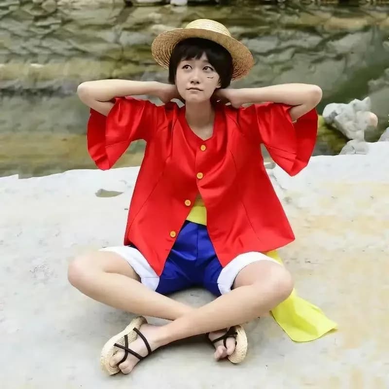 Halloween Anime M-Monkey D Luffy Full Set Cosplay Costume for Boys Carnival Outfits Children Straw Hat Coat Pants Belt Suit