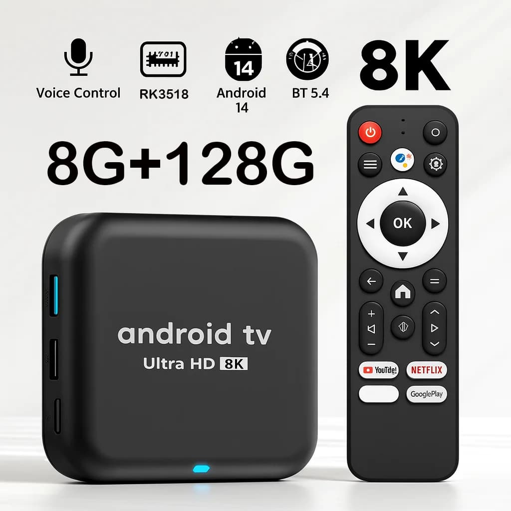 RAM 8G ROM 256G Android14.0 Smart TV Box RK3528 Quad Core 8K 4K HDR Dual WiFi 2.4G/5.8G Bluetooth IPTV Media Player Set Top Box