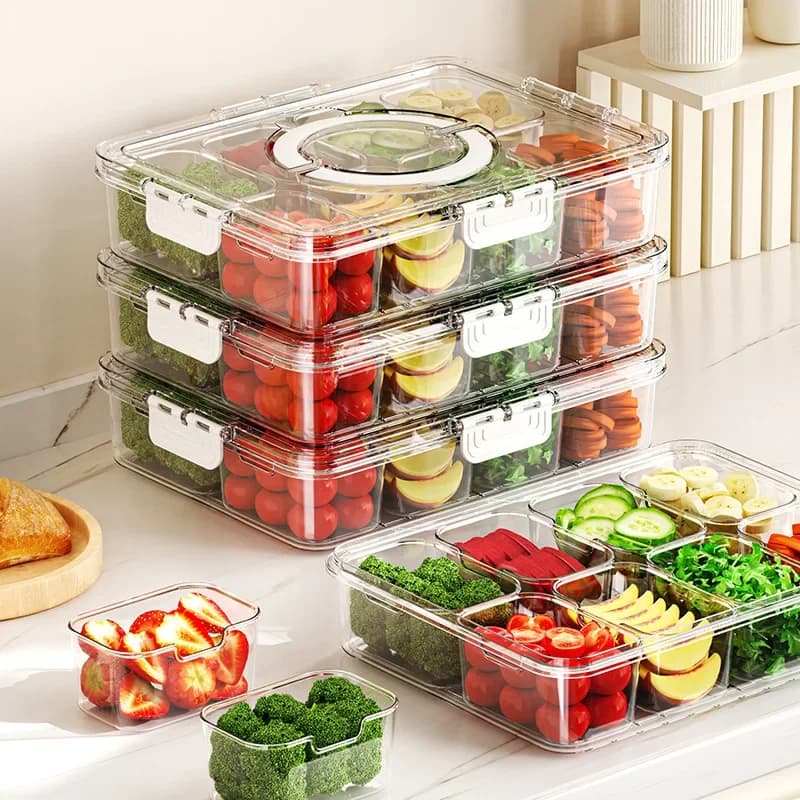 Contenitore per Alimenti Multi-Scomparto, Ideale per Mantenere Ordinate Frutta e Verdura, Perfetto per Preparazione Pasti e Conservazione in Frigorifero