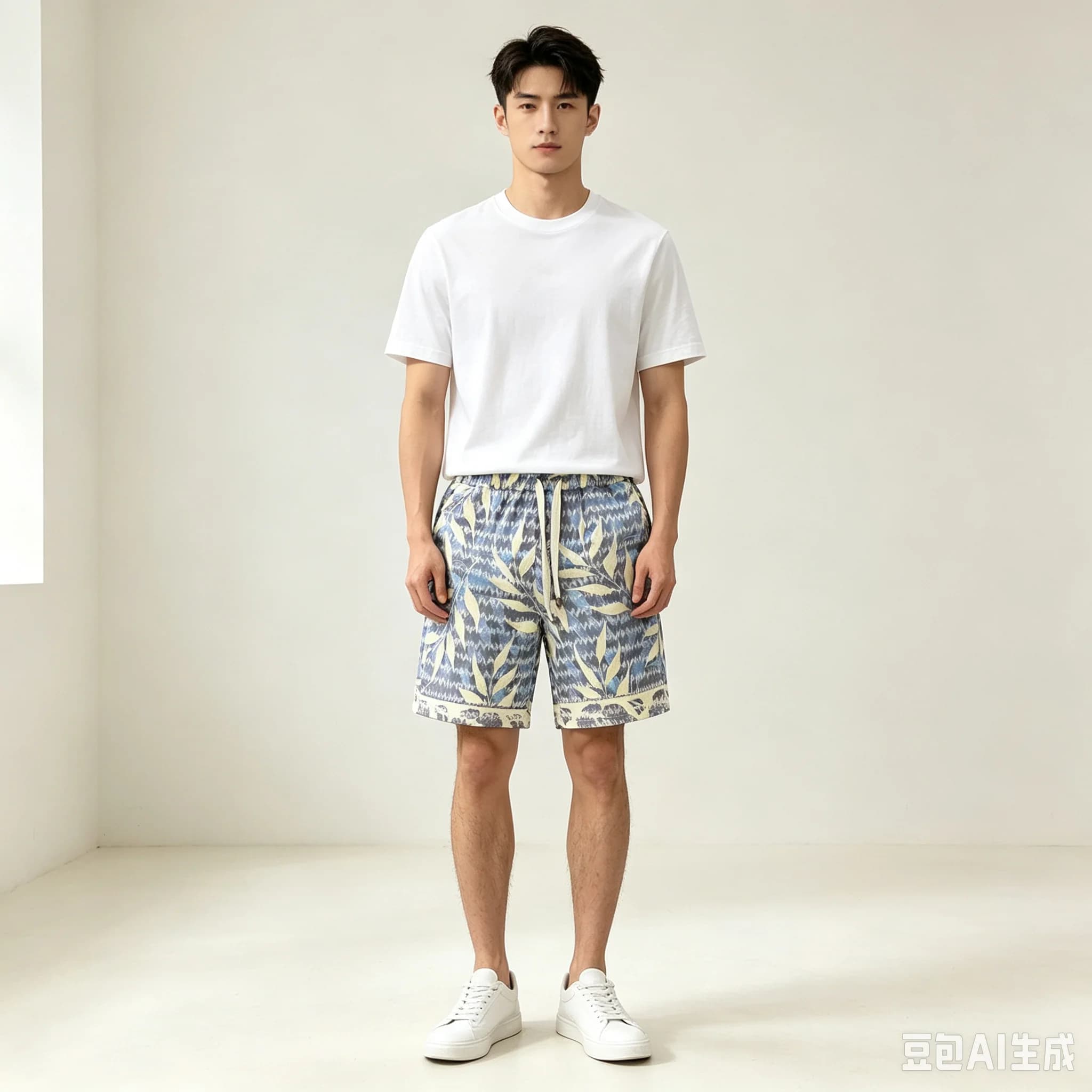Trendy brand fashionable printed youth shorts for summer, thin cut for outerwear, men's casual sports, beach shorts