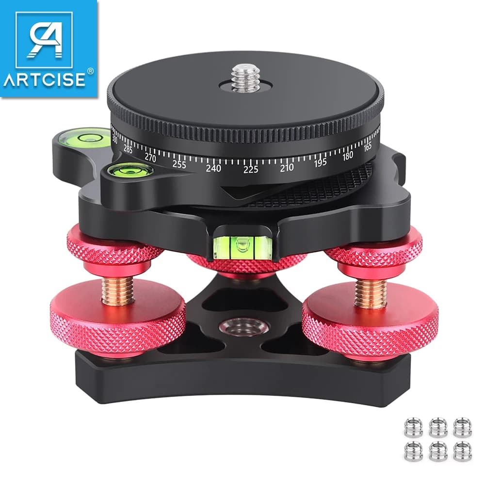 ARTCISE testa del treppiede in alluminio livellatore della fotocamera con Base di livellamento con regolazione di precisione di +/-5 gradi per la fotografia panoramica Macro