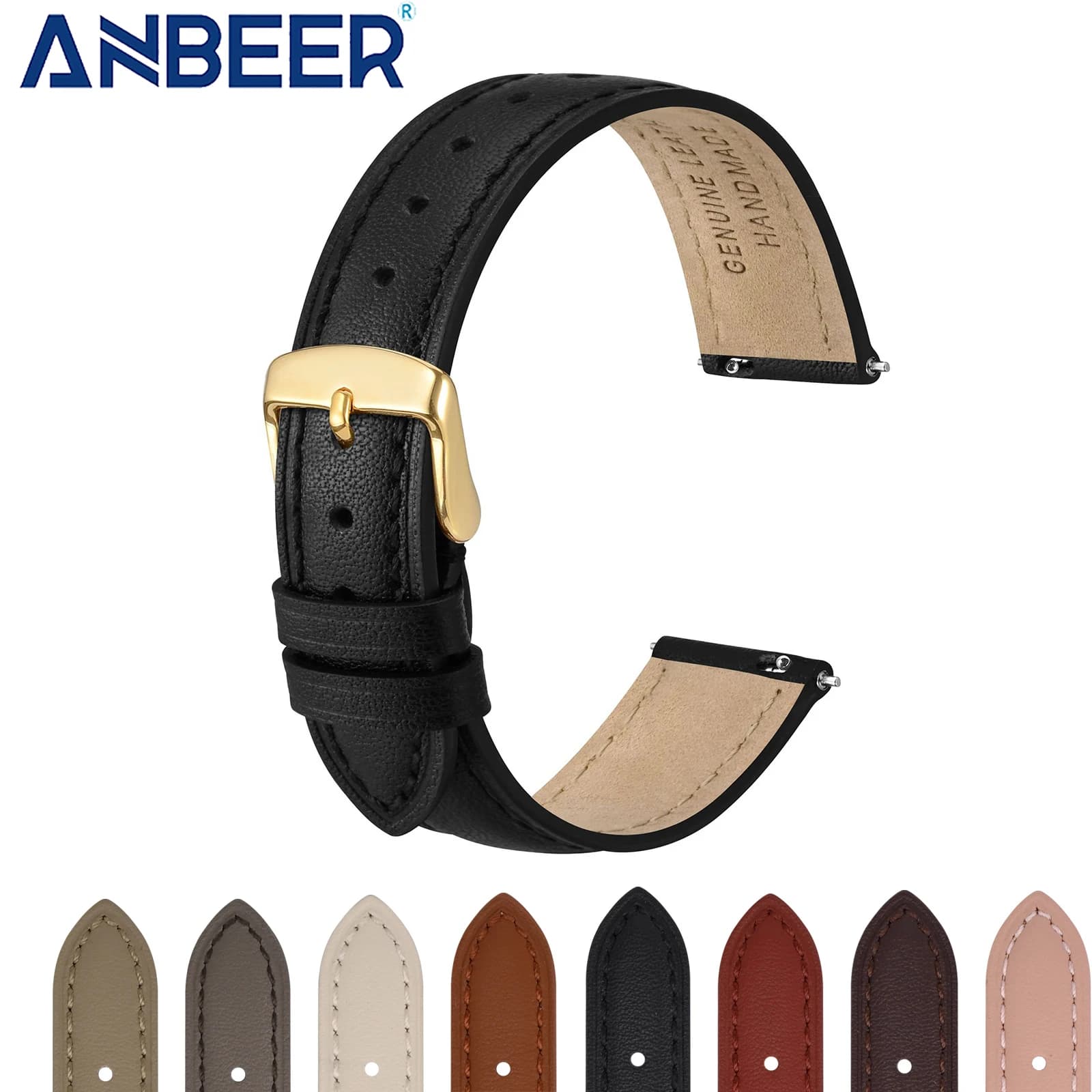 ANBEER cinturino per orologio in pelle di vitello orologi da donna cinturino di ricambio 12mm14mm16mm18mm20mm fibbia in acciaio dorato a sgancio rapido