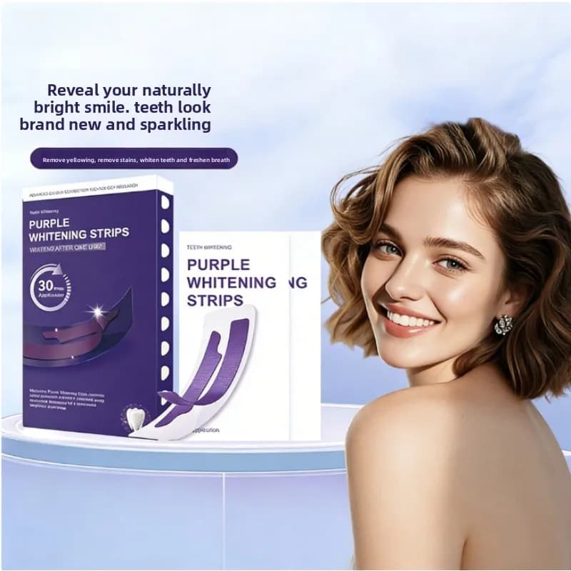 V34 Purple Glowing Dry teeth whitening strips - Specialized in removing stains and plaques, Purple Beauty whitening strips