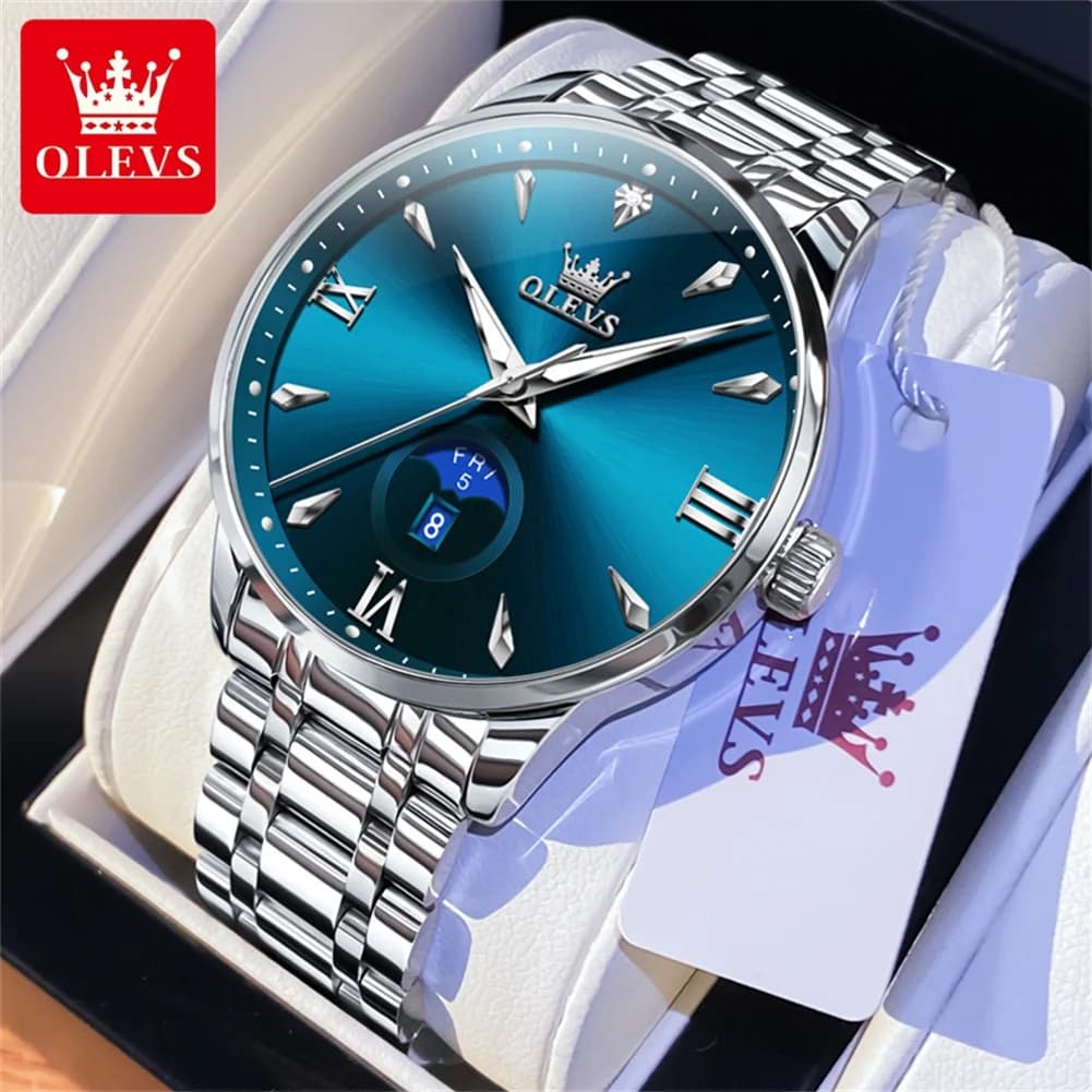 OLEVS Moon Phase men's watch calendar 30m men's waterproof quartz watch for men's minimalist fashion original wristwatch brand