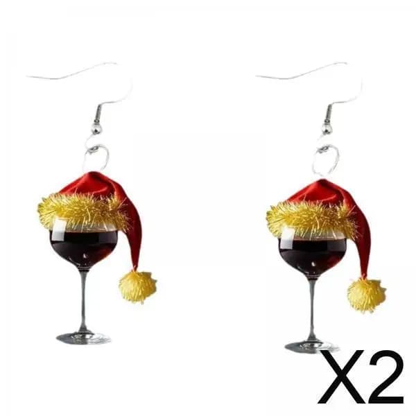Orecchini natalizi festivi Cappello da Babbo Natale unico Bicchiere da vino rosso Pendenti in acrilico bifacciale per il compleanno, il matrimonio, le vacanze