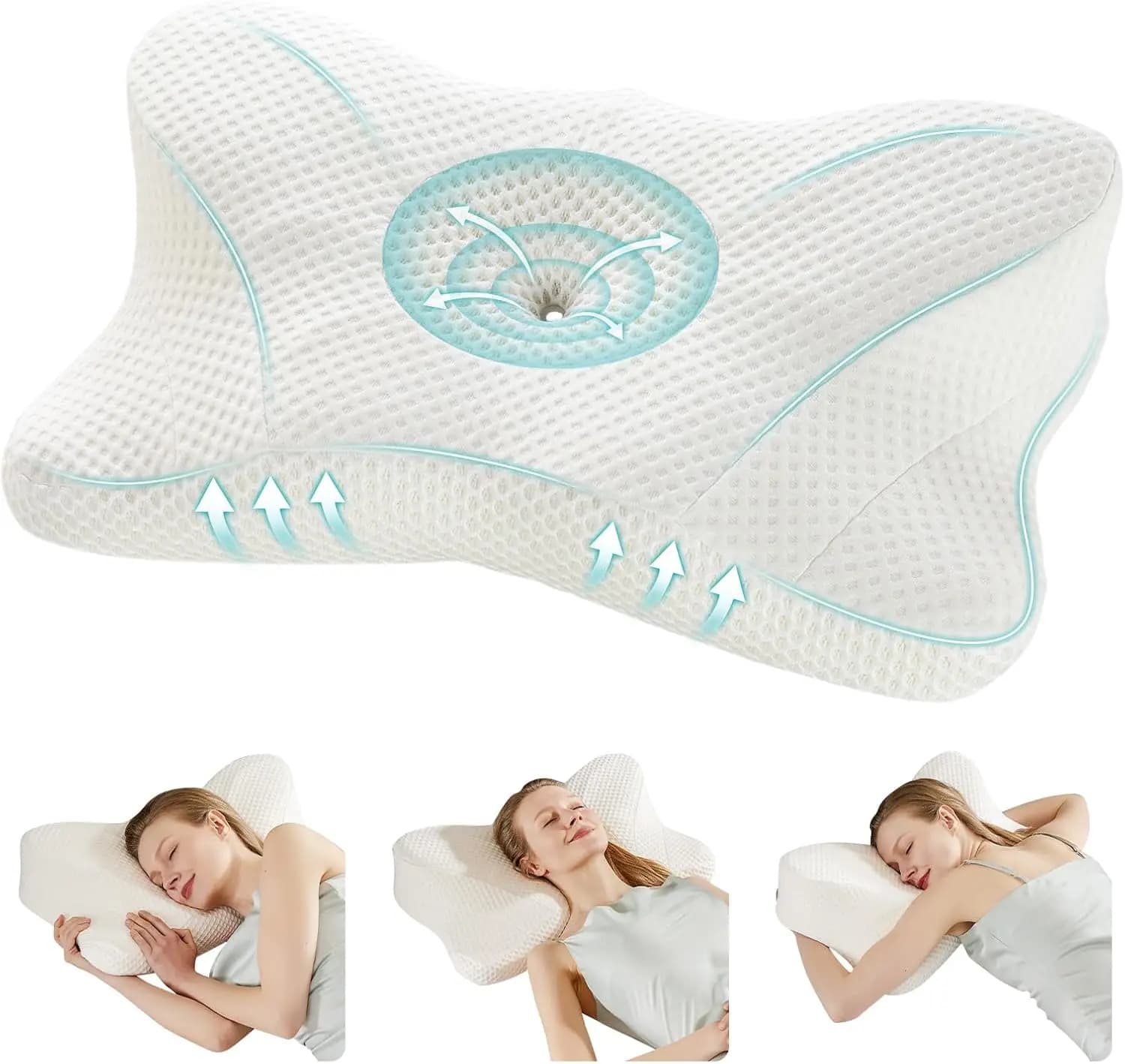 Cuscino Cervicale in Memory Foam per Alleviare il Dolore, Supporto Ergonomico per Chi Dorme su un Fianco, Schiena o Stomaco, Queen White