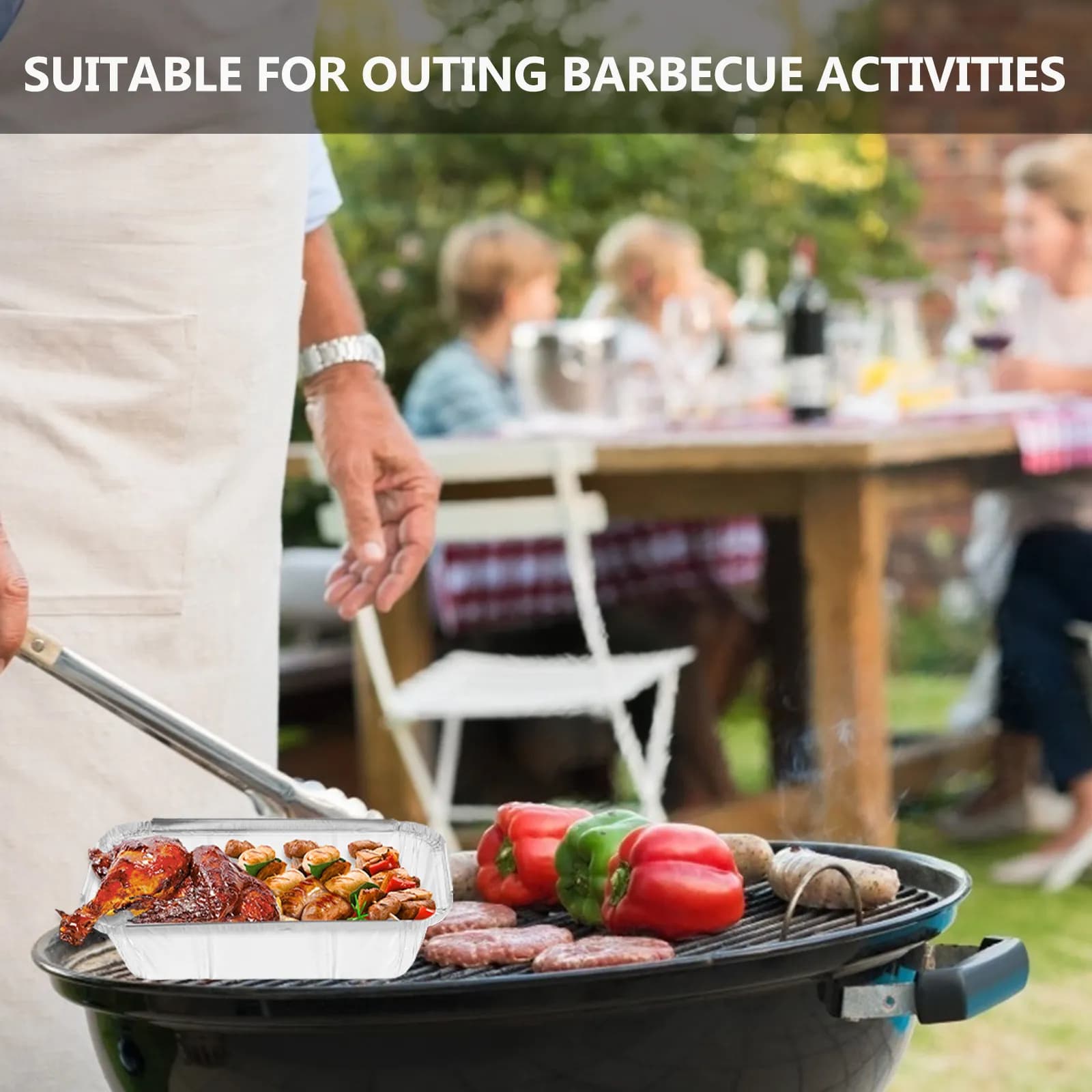 125 Pezzi Vaschette Monouso in Alluminio per Barbecue, Contenitori Spessi per Alimenti Sicuri per Barbecue all'Aperto, Asporto e Conservazione Cibo