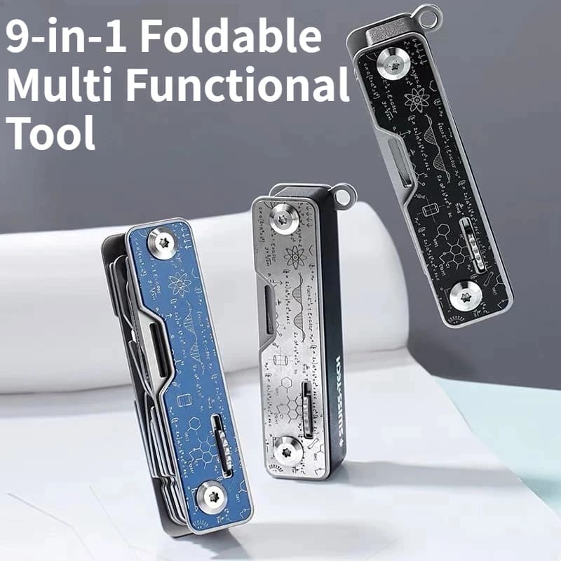 Utensile Multifunzione 9-in-1 Portatile e Pieghevole con Blocco di Sicurezza, Strumento Combinato per Sopravvivenza