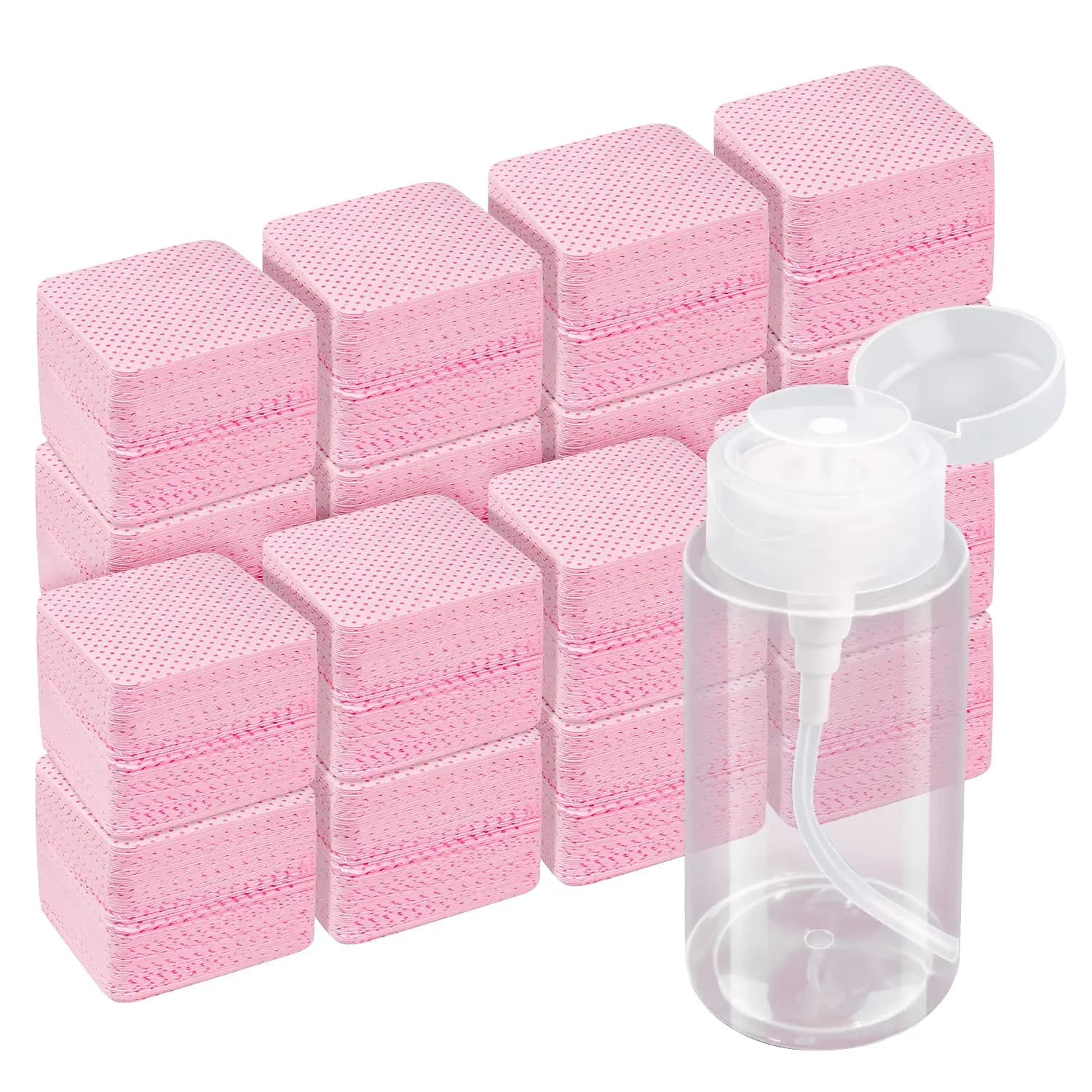 20/600Pcs Lint Free Nail Wipes Non-Woven Cotton Nail Prep Pads with One Touch Pump Dispenser Bottle for Gel Polish Remover