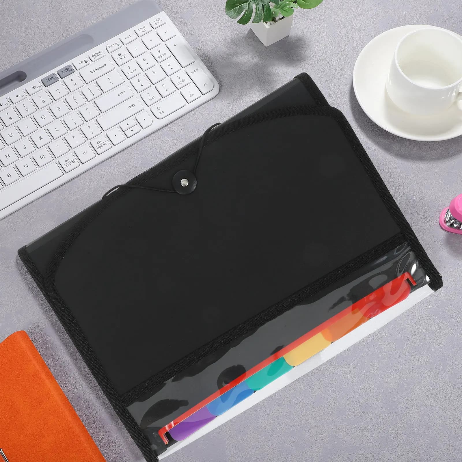 Cartella Portadocumenti in PVC Espandibile, Organizzatore Portatile a Fisarmonica con Chiusura a Bottone, Grande Capacità per Archiviazione Documenti Ufficio
