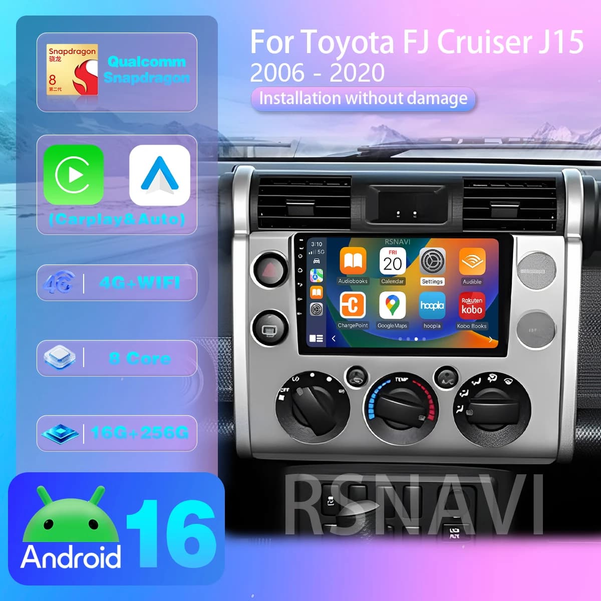 Android 16 per Toyota FJ Cruiser J15 2006 - 2020 Carplay Auto Qualcomm DSP Multimedia Stereo BT Telecamera 360 Snapdragon Wireless