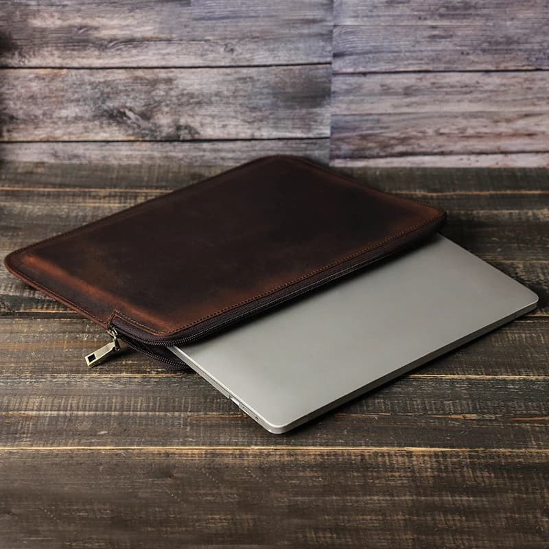 Custodia per Laptop in pelle di cavallo pazzo per Macbook Pro custodia per MacBook Pro MacBook da 14.2 pollici con cerniera