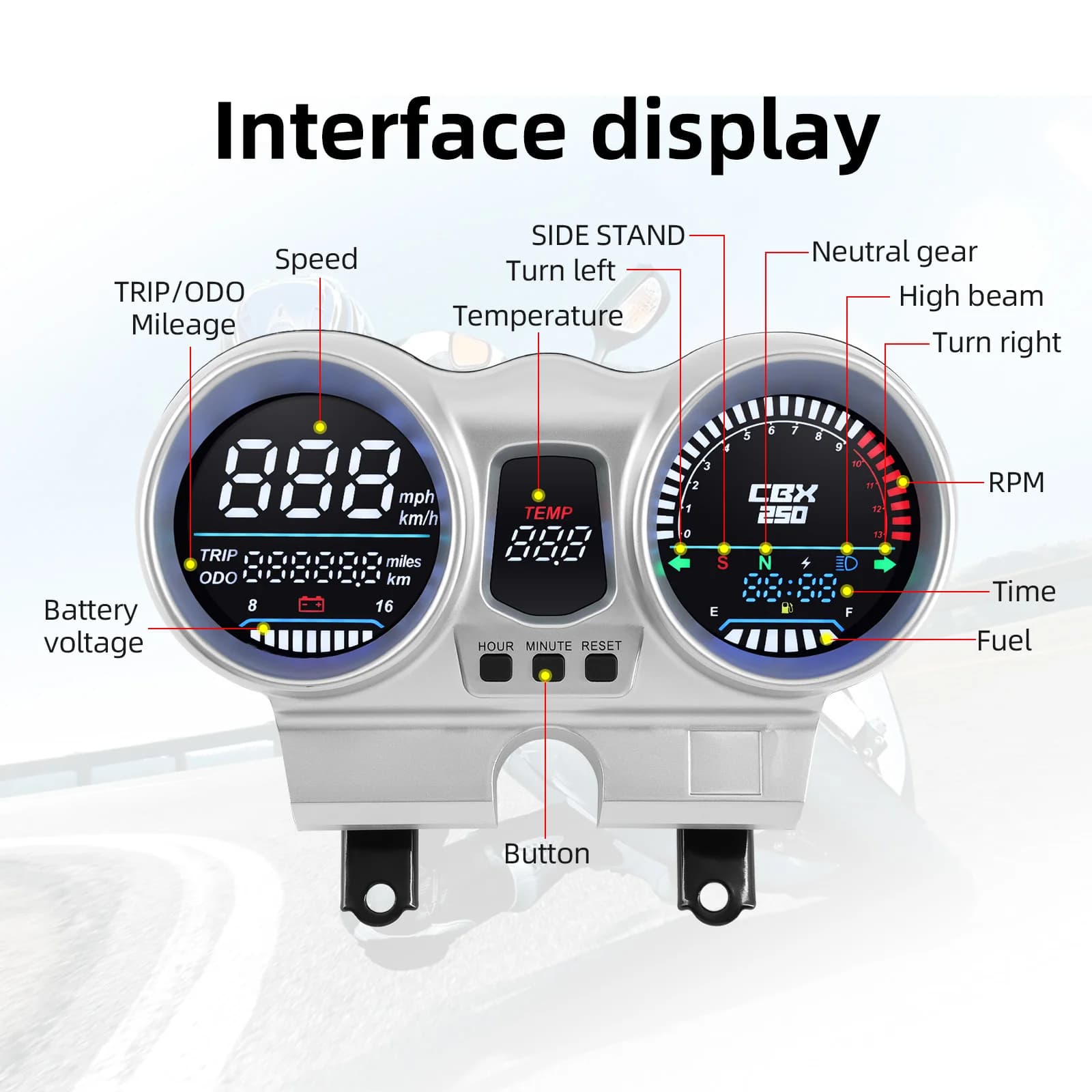 Nuovo Moto Tachimetro Digitale Dash per 37100-KPF-961 Per Honda CBX250 CBF250 Twister 2001-2008 Elettronica Termometro LED