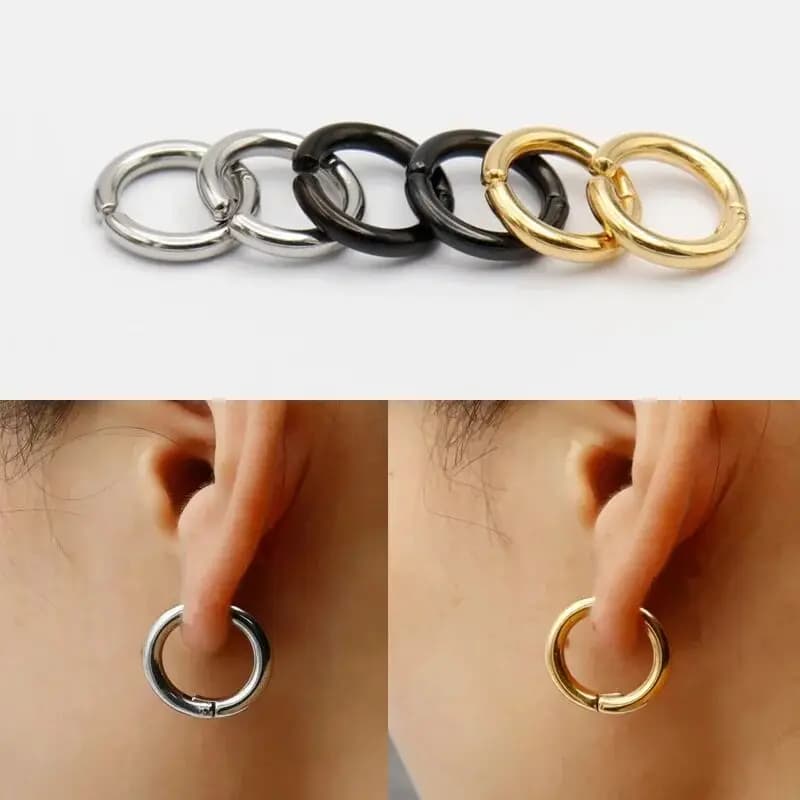 2/6 pezzi orecchini a cerchio finti Huggie per uomo donna, orecchini a clip in acciaio inossidabile orecchini non forati orecchini di cartilagine finta