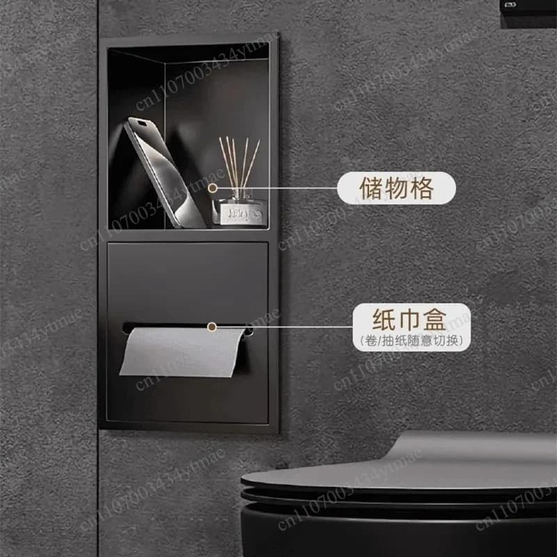 Stainless Steel Recessed Toilet Paper Holder Wall Embedded Tissue Box for Bathroom