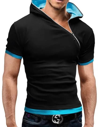 Nuova Maglietta da Uomo 2026 con Zip, Top Estivo in Cotone con Scollo a V, Manica Corta, T-Shirt alla Moda con Cappuccio, Slim Fit