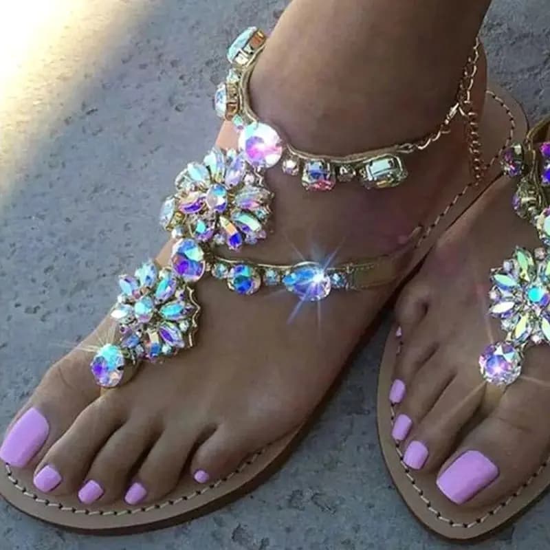 Sandali Estivi da Donna con Strass, Ciabatte alla Moda con Glitter, Comode Pantofole con Interno in PU e Design con Tacco Spesso