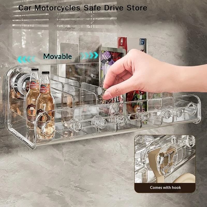 【CM】Clear Acrylic Fridge Storage Organizer With Removable Dividers Suction Cup Hooks For Drinks Snacks Condiments Kitchen Pantry