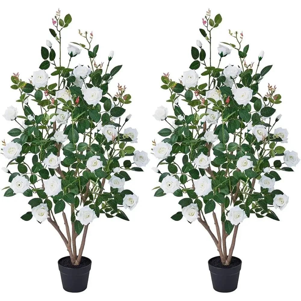 Piante di Rose Artificiali Bianche da 48 Pollici, Fiori in Seta Resistenti ai Raggi UV per Interni ed Esterni, Alberi in Vaso, Ideali per Casa, Cortile