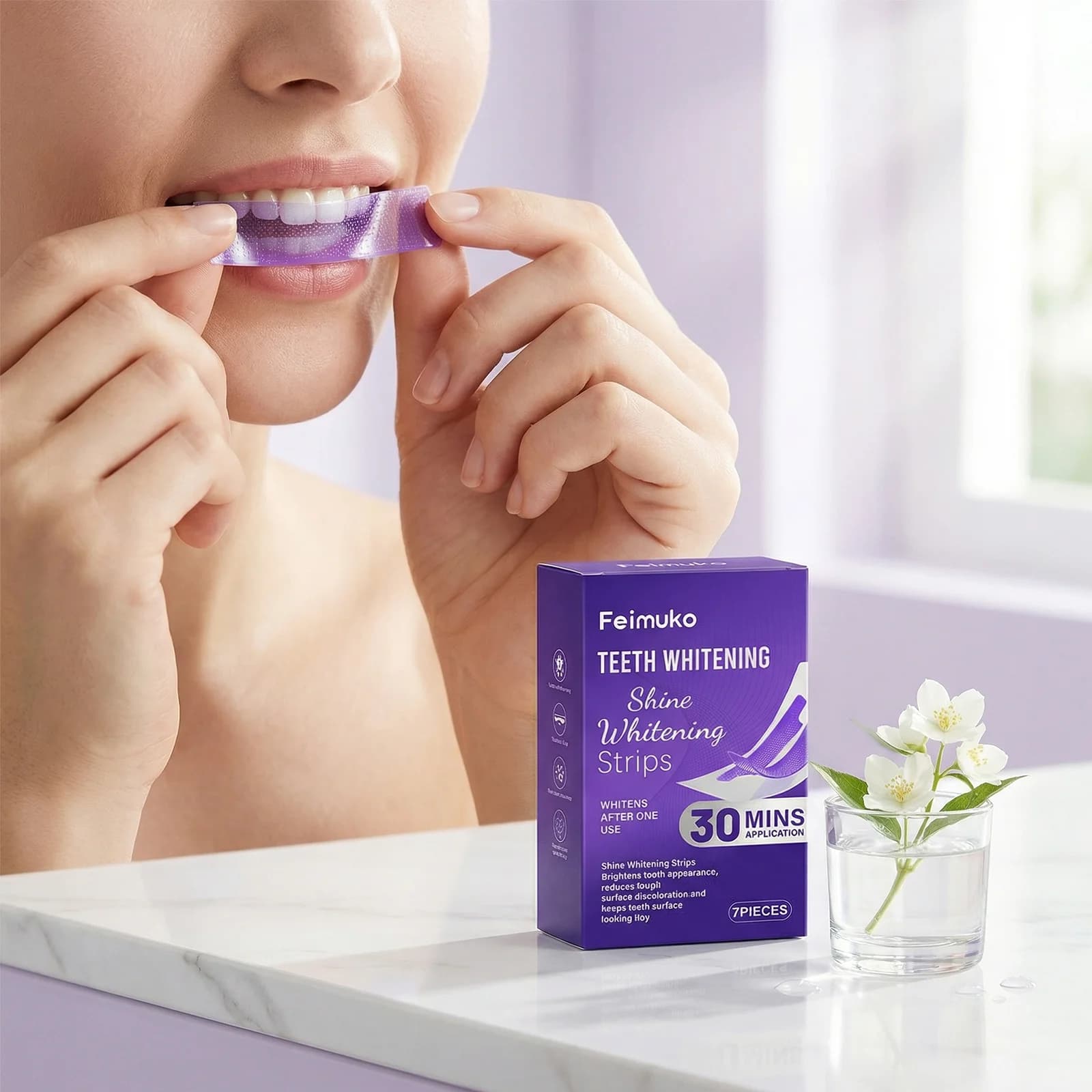 Whitening Strips Purple for Tooths, Cleaning Macchie and Tartarus, Yellow Removal, Dental Whitening, Fresh Food, Whitening Patch for Tooths