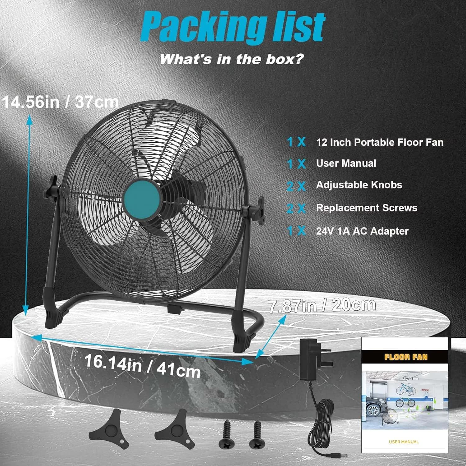 12 Inch Portable Fan Compatible With Makita Battery Outdoor Floor Fan with Adapter Jobsite Garage Emergency Travel Camping Fan