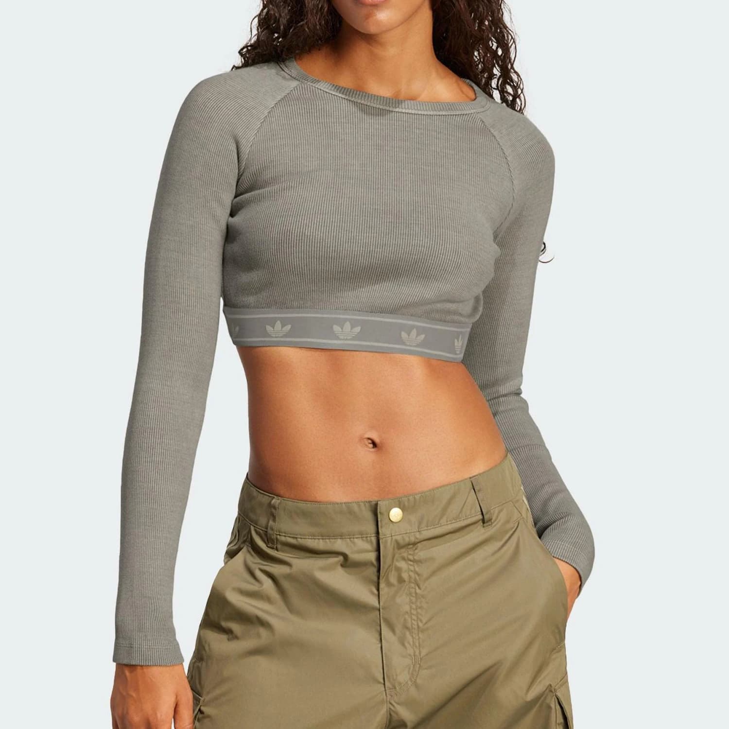 Adidas Originals Trefoil Womens Slim Fit Crop Top Long Sleeve Sports T-Shirt JI5745