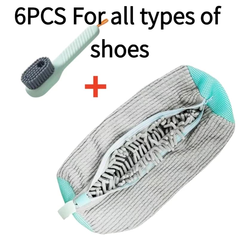 Set of 6 Bags and Brushes for Washing Shoes, Anti-Deformation Bag Durable with Soft Seed Brush for All Shoes