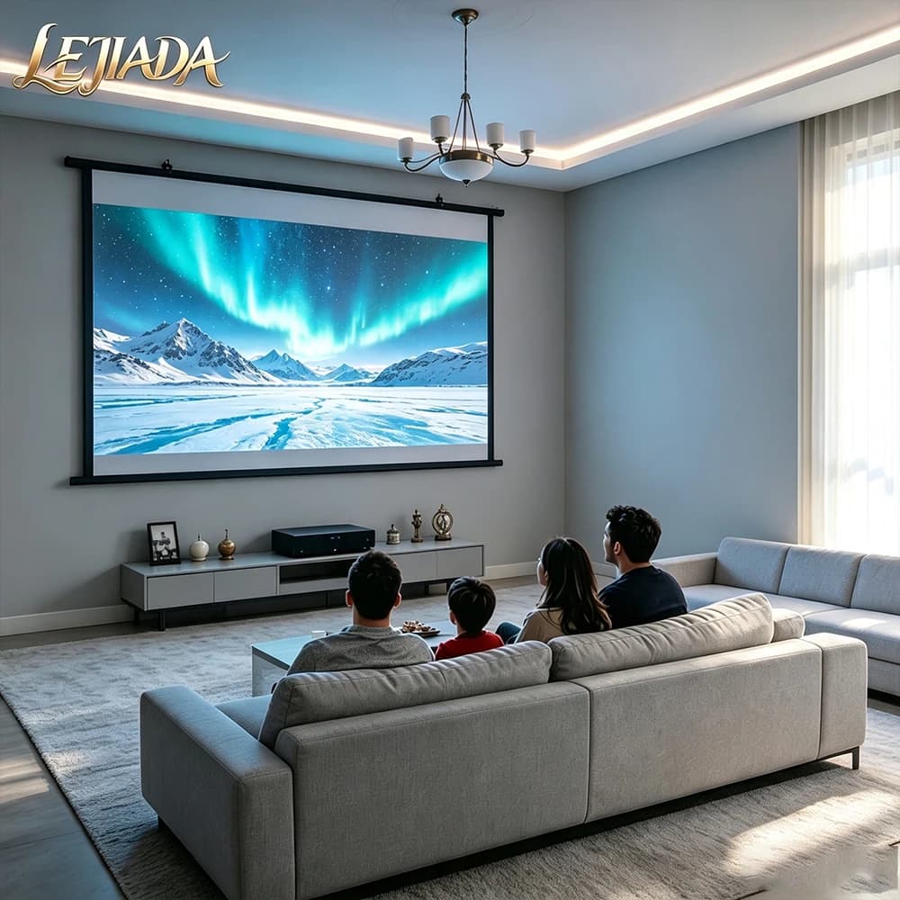LEJIADA 60/84/100inch 4KHD Anti-Light Increase Brightness Wall Mounted Portable Projector Screen White Grid 160 ° Viewing Angle