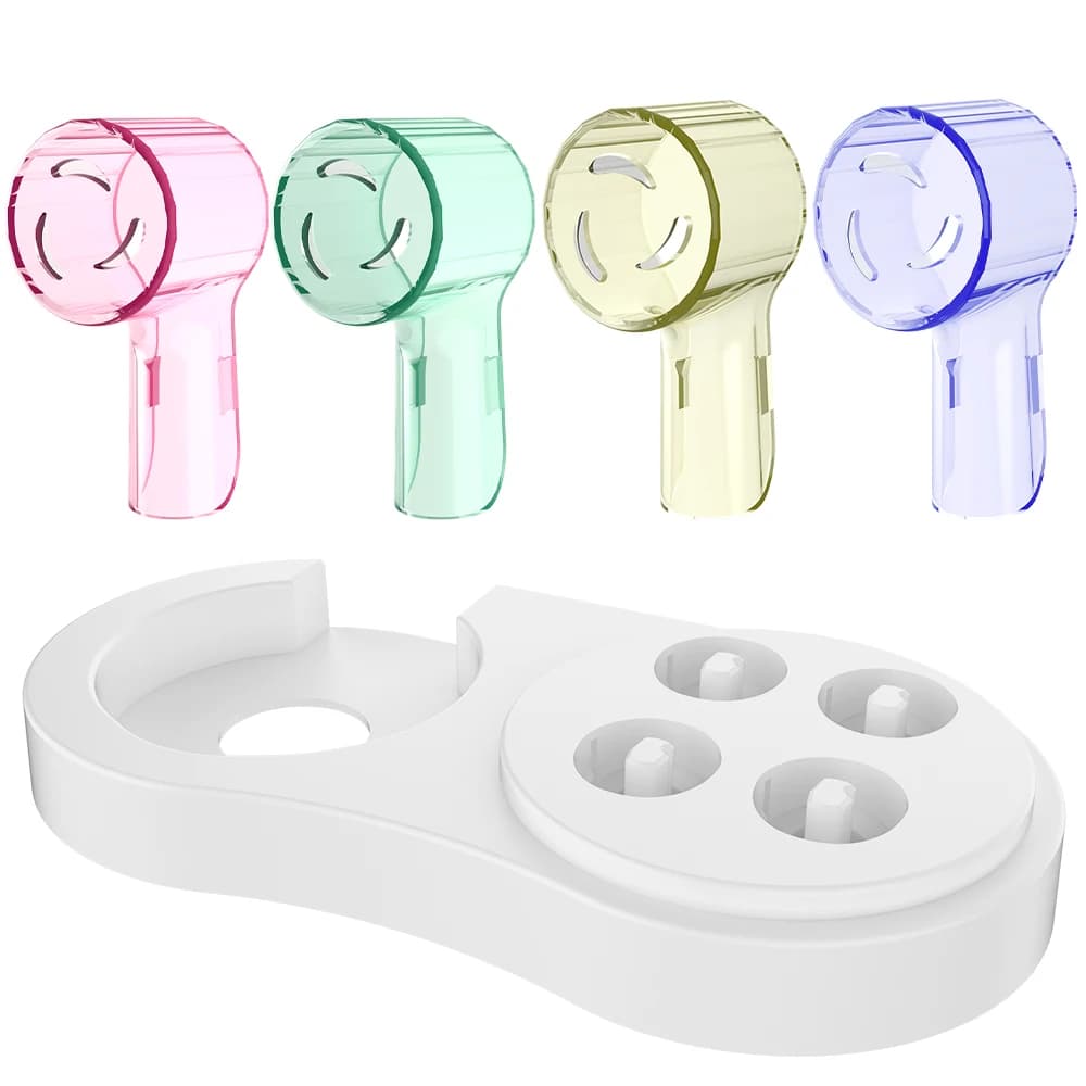 Charging base for toothbrush holder and 4 dust caps for heads, compatible with Oral B electric brushes and iO series