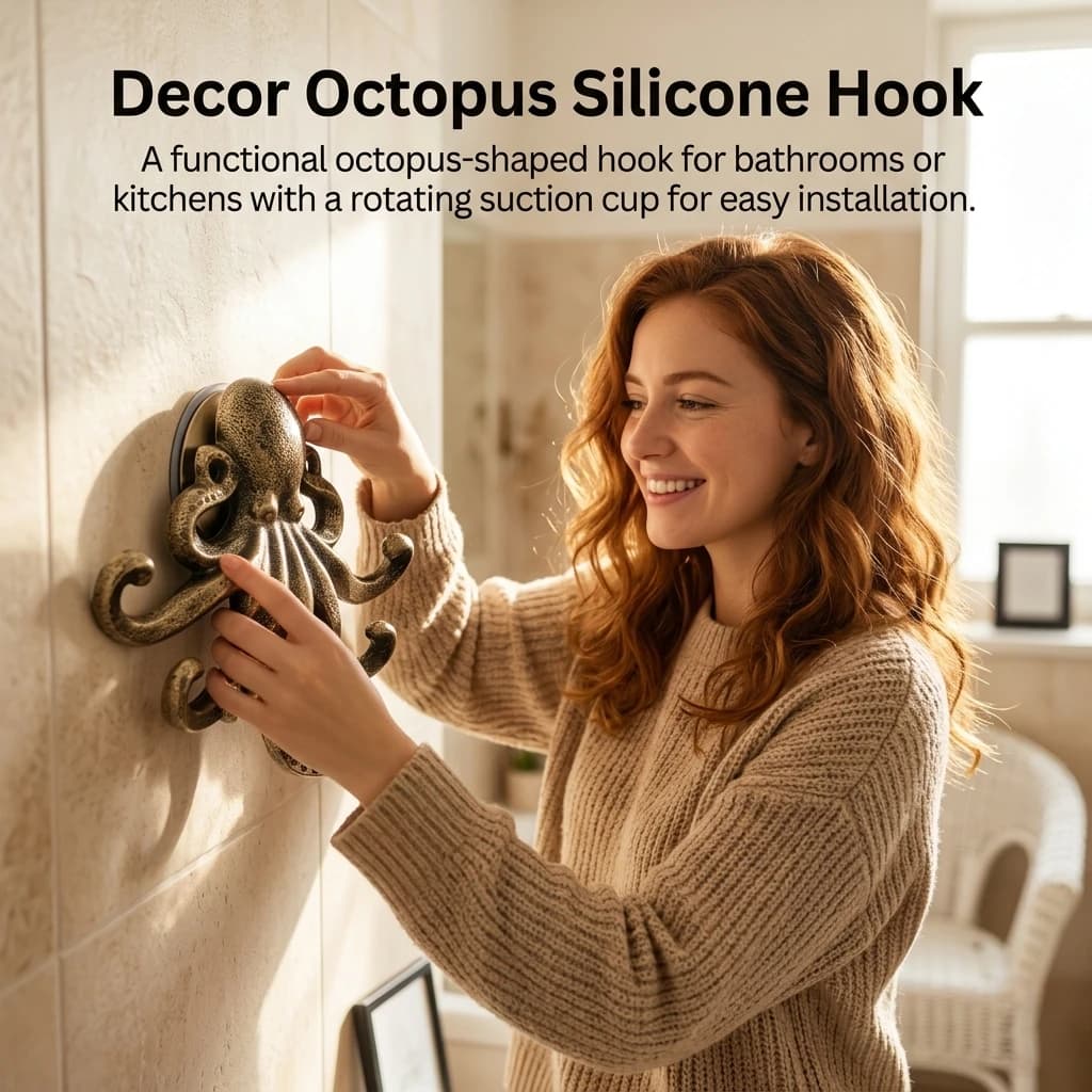 1pc Octopus Wall Hook Creative Silicone Suction Cup Holder Rotating Organizer for Bathroom Kitchen Home Storage Decor