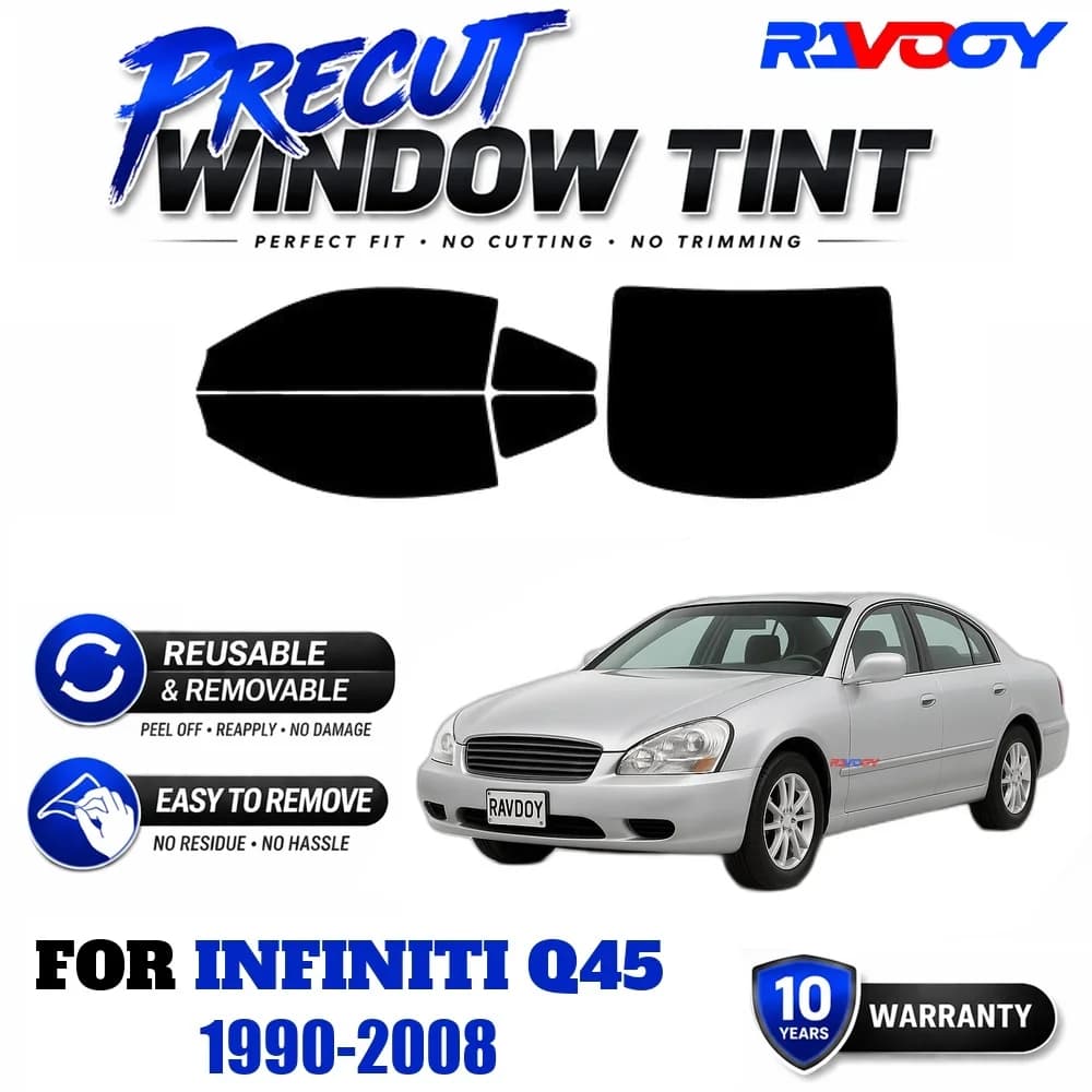 RAVOOY Precut Window Tint, Reusable Removable EPU Film, Custom Fit for Infiniti Q45 1990-2008, UV Heat Protection