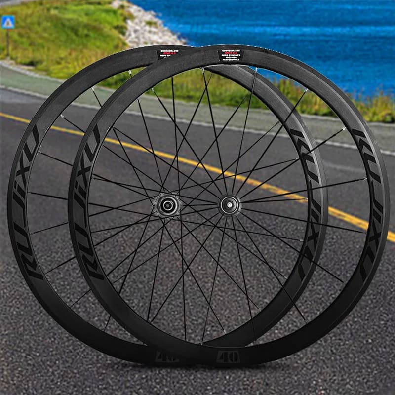 RUJIXU 700C 40mm Tubo in fibra di carbonio mozzo dritto a raggi piatti bici da strada v set di ruote freno cerchione ruota freno
