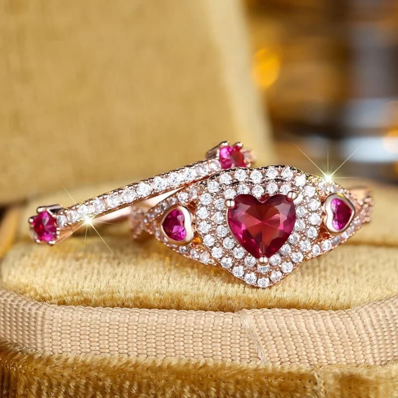 2026 New luxury European and American light in pink gold love zircone red zircone white set ring luxury accessories woman fashion