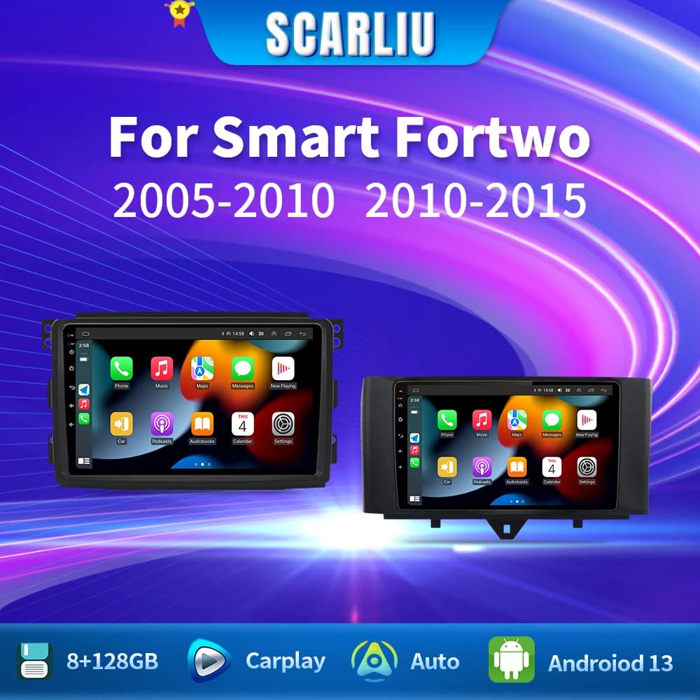 SCARLIU Per Mercedes Benz Smart Fortwo 451 453 2005 - 2015 8 + 128 Android 16 CarPlay Autoradio Lettore Video Multimediale GPS stere