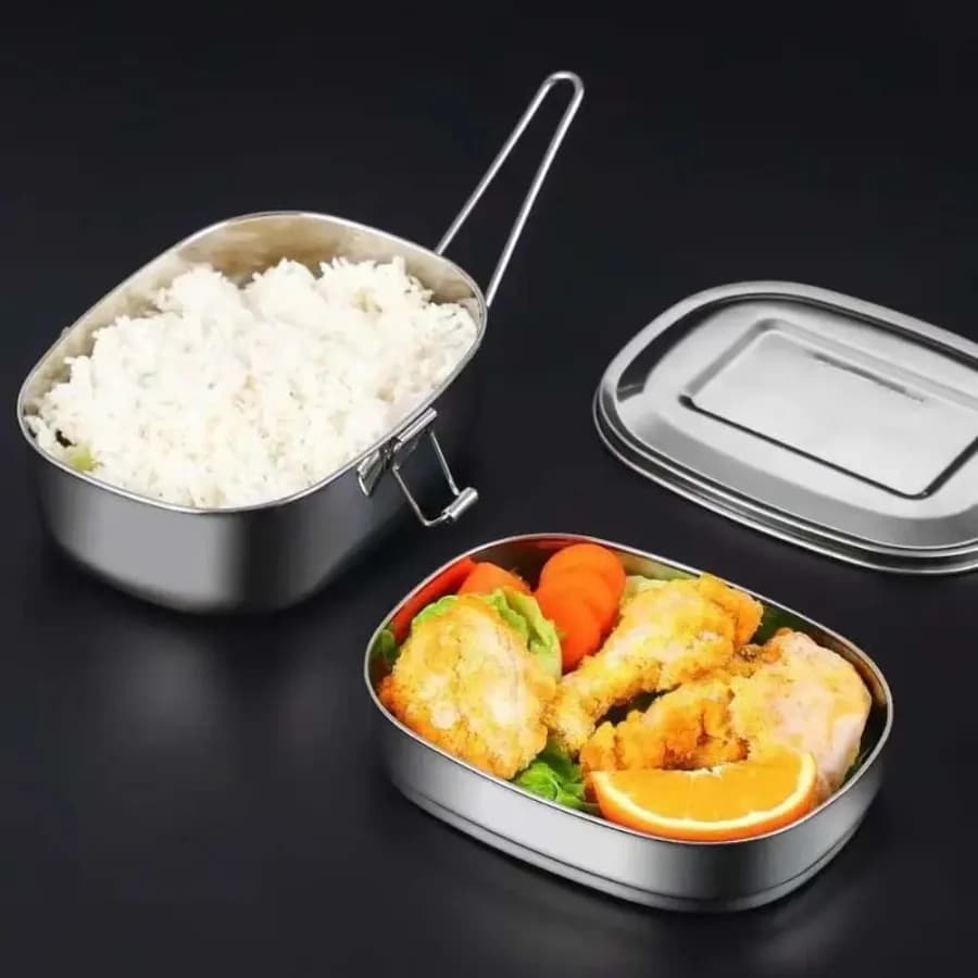 Scatola da pranzo rettangolare in acciaio inossidabile con manico pieghevole Contenitore per alimenti a 1/2 strati Scatola per alimenti infrangibile a tenuta stagna Scuola