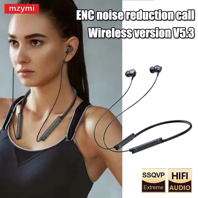 MZYMI BS09 Wireless headphones with neck headset Bluetooth5.3 Headphones with noise reduction ENC Waterproof sports headphones with microphone