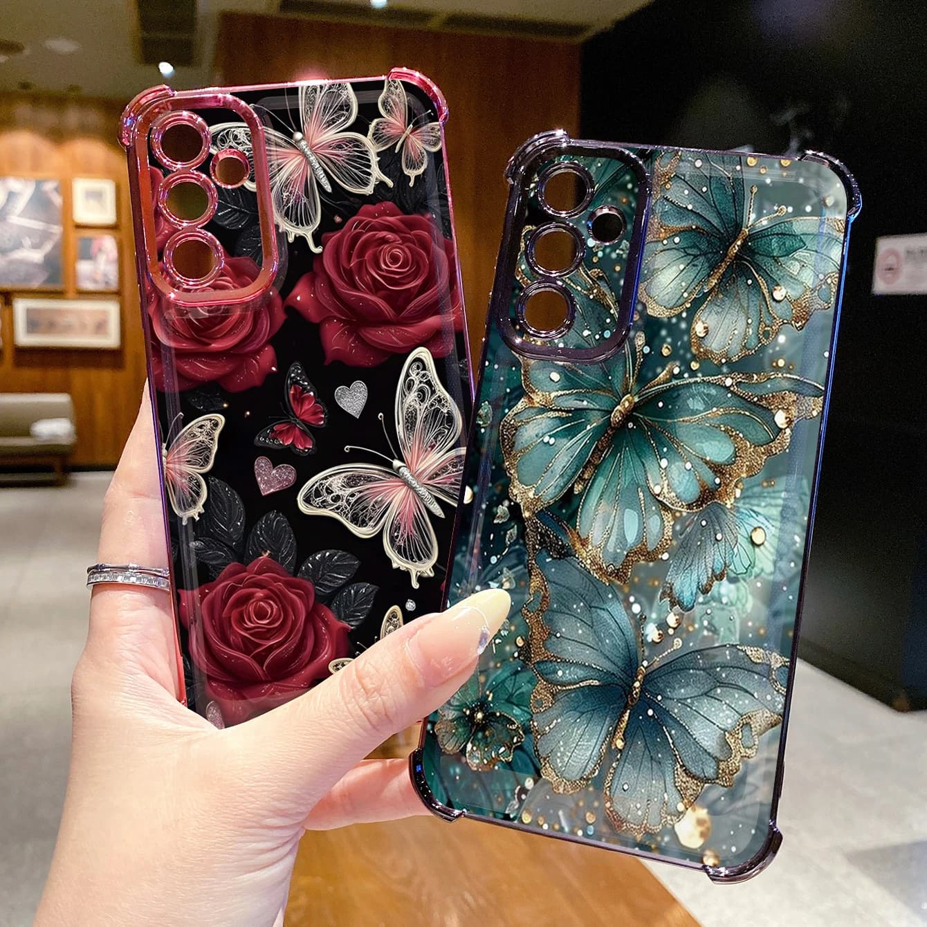 Compatiable with Samsung Galaxy A15 A05 A35 A55 A14 A34 A56 A36 A06 A16 Luxury Flower Butterfly Plating Case Anti Drop Cover