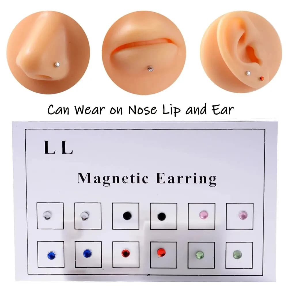 12 PZ/carta Falso Traguratore Non Forato Magnete Orecchio Trago Cartilagine Labbro Labret Stud Anello Al Naso Gioielli Orecchino Magnetico