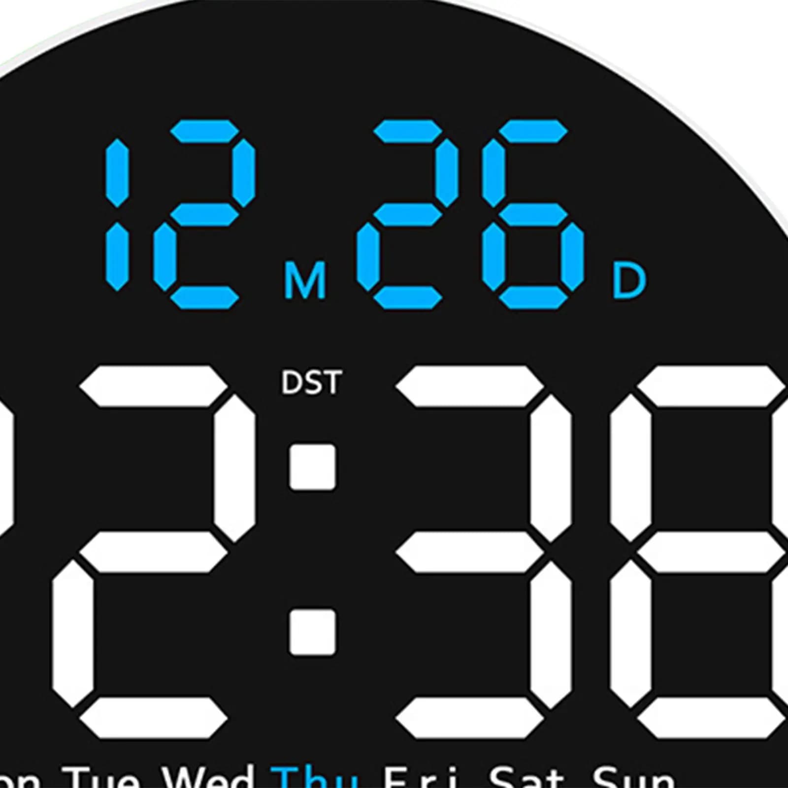 Orologio da Parete Digitale con Sveglia, Dimmer Automatico, Timer Rotondo, 12/24H DST, 2 Allarmi RGB