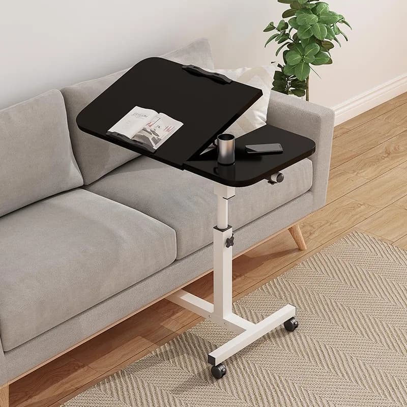 Tavolo da letto inclinabile con ruote, comodino regolabile in altezza, 2 desktop inclinabili, tavolo da tavolo per laptop mobile