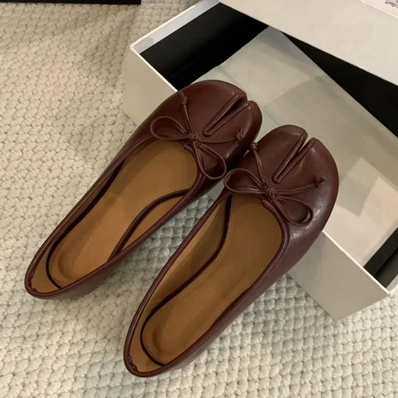 New Women's Soft Ballet Flats Slip-On Loafers Moccasins Tabi Ninja Casual Shoes with Bow Knot Ladies Footwear Comfortable Shoes