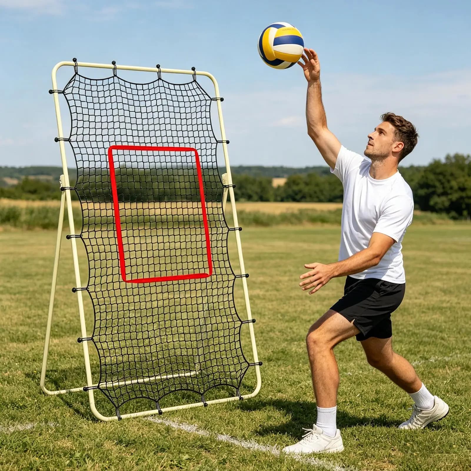 7x4ft Heavy Duty Volleyball Return Net with Elastic Rope & Target Rebounder for Backyard Beach Court Home Gym School Park