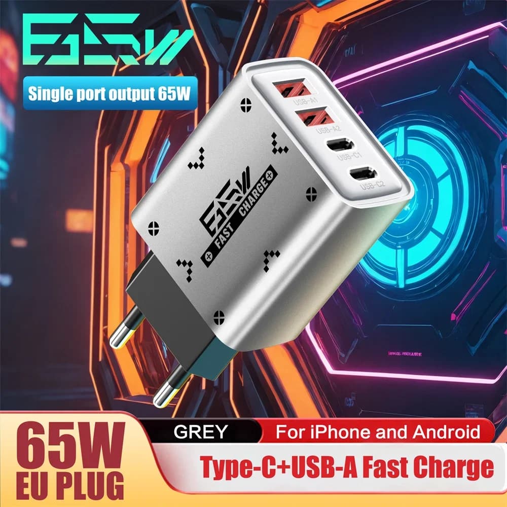 USB Charger 65W Type C QC3.0 Quick Fast Charging Mobile Phone Travel Wall Adapter EU/US Plug For iPhone Samsung Xiaomi Huawei