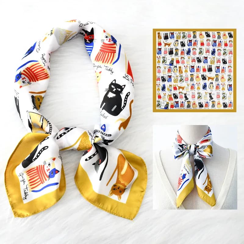 Foulard Quadrato di Lusso in Seta da Donna, Bandana in Raso Stampata, Sciarpa per Capelli alla Moda, Sciarpa da Collo Femminile, Hijab