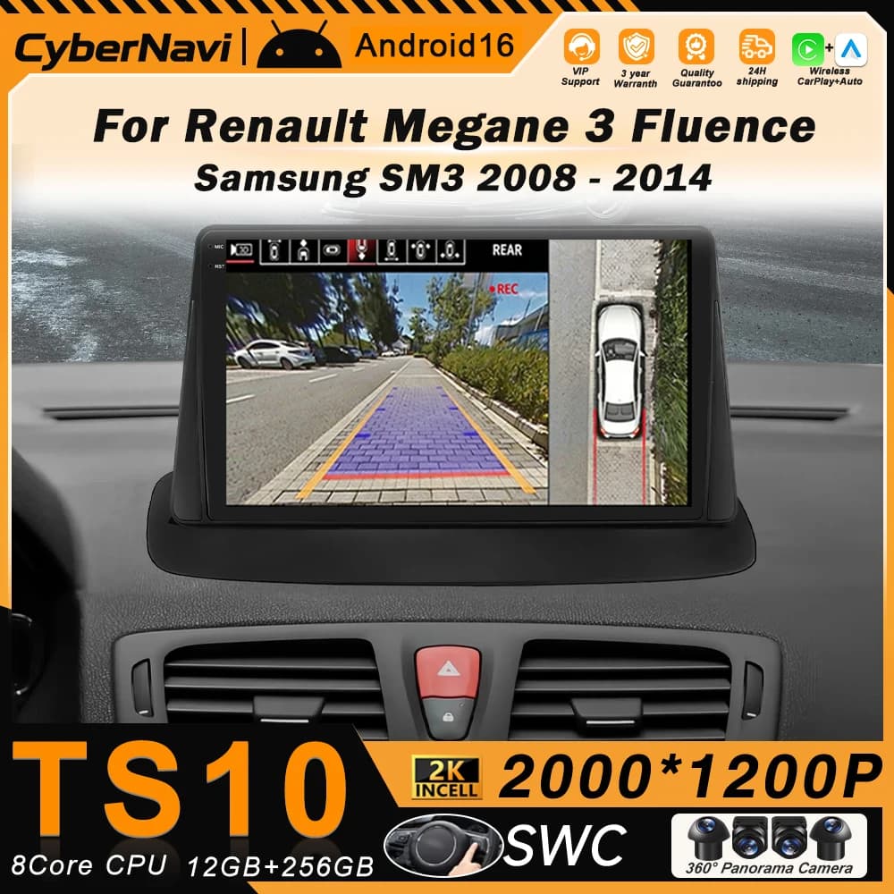 Autoradio Android per Renault Megane 3 Fluence Samsung SM3 2008-2014, Lettore Multimediale Video, Navigatore GPS, Carplay, Unità Principale