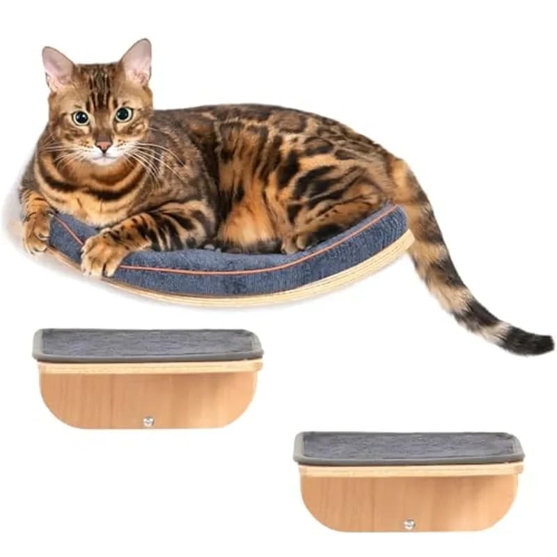 Cat Wall Steps and Perch Stairs Modern Wooden Floating Climbing Furniture for Hopping and Sleeping with Scratching Cushion