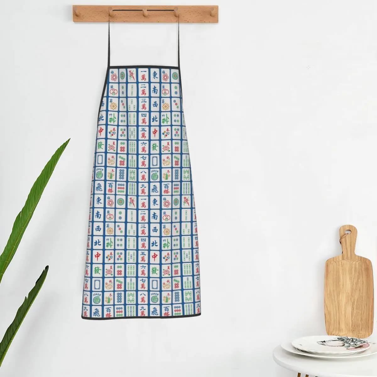 Mahjong Tiles On Blue Apron Chef Cooking Cuisine Tablier Bib Kitchen Cleaning Pinafore for Women Men Gardening
