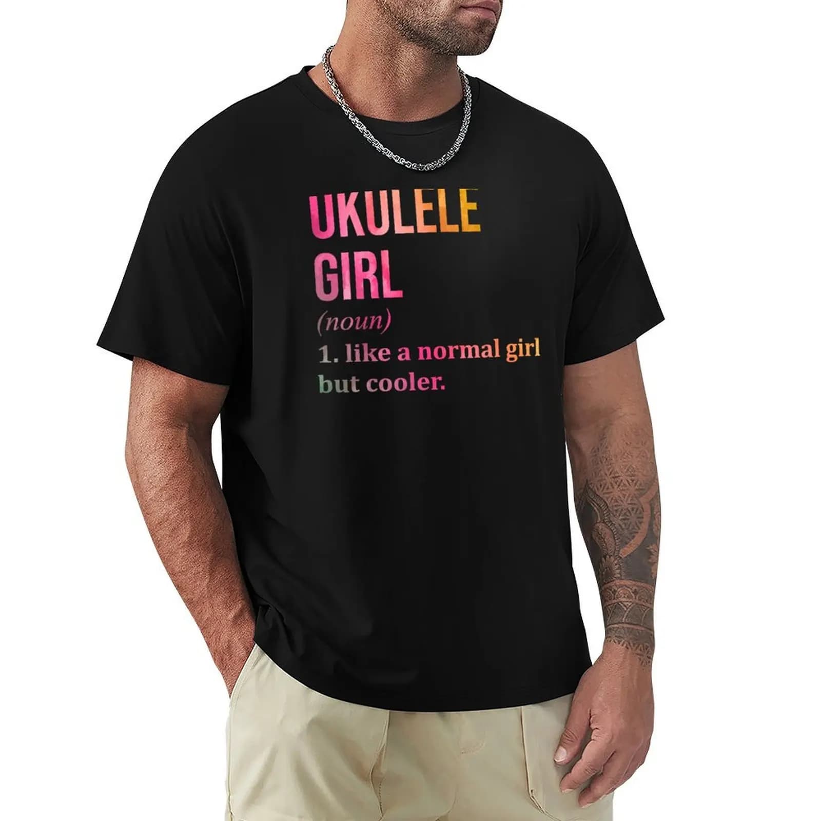 T-shirt Ukulele Girl Definition con disegno di ukulele in acquerello, t-shirt basic in cotone traspirante