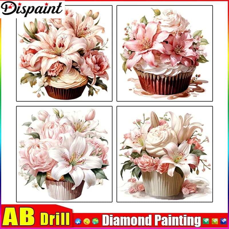 Dispaint AB Pittura Diamante Pieno Quadrato/Rotondo Trapano 5D FAI DA TE "Cupcakes di Liglio" Daimond Ricamo Strass Punto Croce Decor