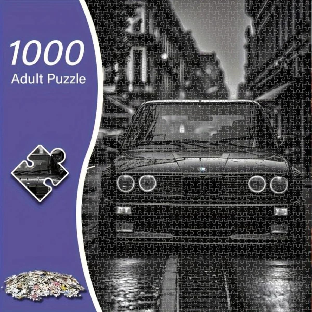 Puzzle per auto da corsa retrò da 1000 pezzi - Puzzle per adulti fai-da-te senza cornice, arte della parete per auto in bianco e nero di alta qualità, entusiasmo di auto d'epoca